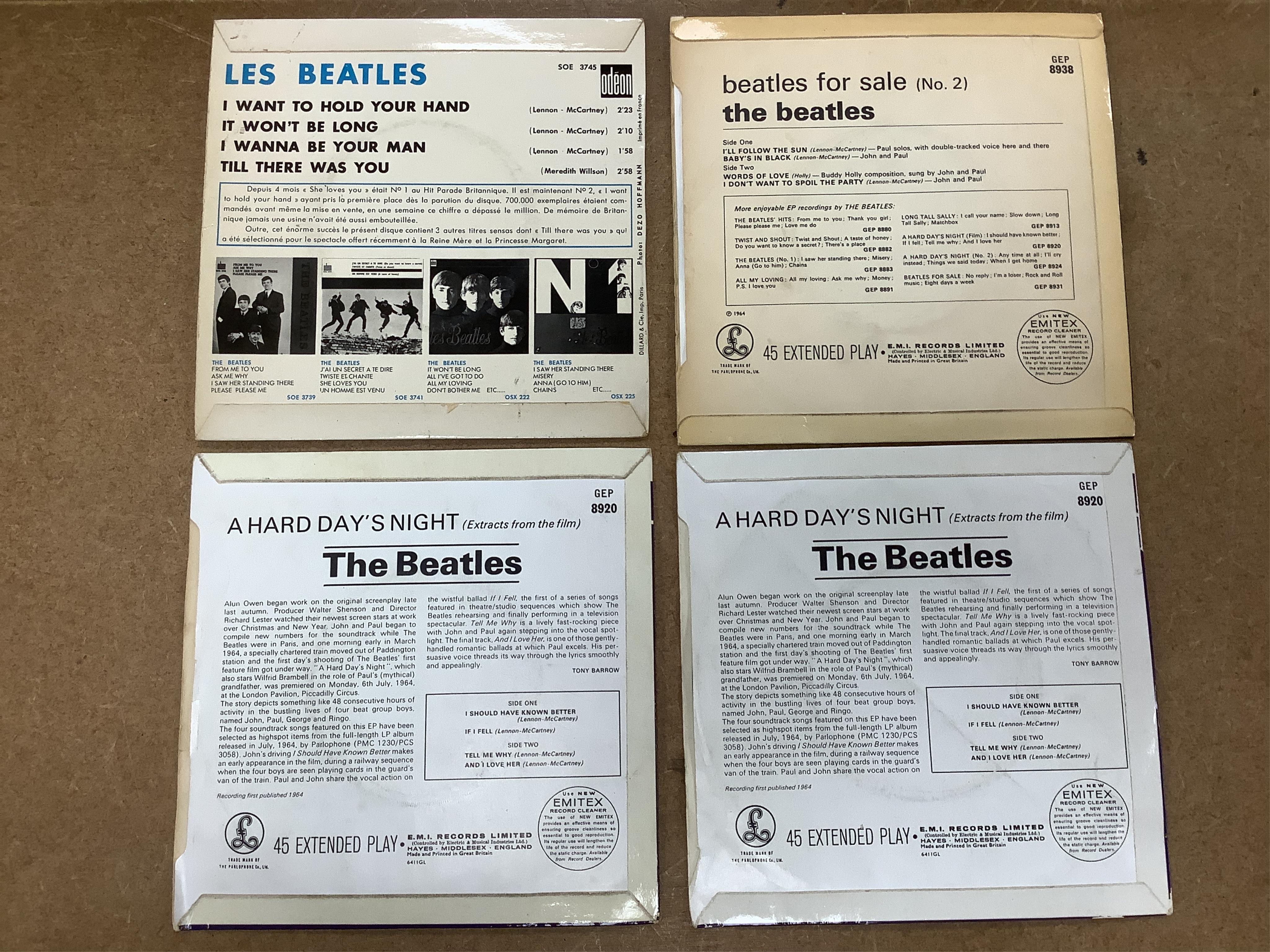 Fifteen The Beatles 7” singles, all in pictures sleeves, including; Extracts from A Hard Days Night, The Beatles Million Sellers, Twist and Shout, Hello Goodbye, Lady Madonna, etc., including several foreign issues